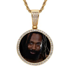 Collier photo personnalisé pour hommes et femmes, pendentif rond personnalisé avec médaillon, chaîne, bijoux Hip Hop, longueur de la chaîne 24 pouces