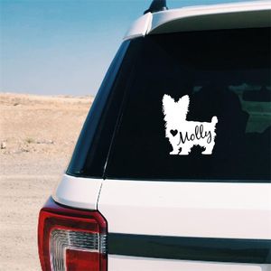 Pegatina de vinilo personalizada con silueta de Yorkshire Terrier, calcomanías artísticas con nombre de perro y mascota, decoración para ventana de coche y portátil, 220622