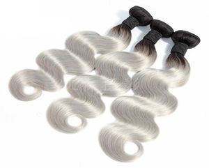 Perviano Baratas de tejido de cabello humano 3 piezas un conjunto 1bgrey Double color Body Wave Hair Hair Cabello humano 1224inc3479236