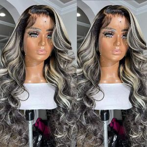 Peruvian Hair Black Highlights Wig Body Body Wavy 13x4 Lace Frontal Wig Highlight Blonde Colored Synthetic Fermere Wigs for Women