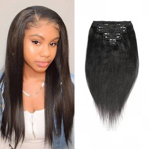 Brazilian Yaki Straight Clip in Human Hair Extensions 8pcs/set 120g 8-24 inch Natural Color Clips in
