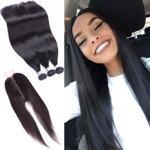 Peruvian Human Hair Natural Color 3 Bundles With 2X6 Lace Closure Straight Bundles With 2 By 6 Closure Hair Wefts With Closure 8-30inch