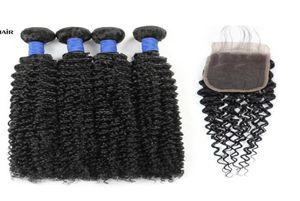 Les cheveux humains péruviens 10a Cheveux brésiliens Boundles de cheveux humains avec fermeture Curly entièrement 4bundles avec fermeture15113085745386