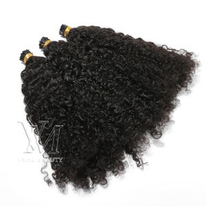 Peruano Mongulian I Tip Afro Kinky Curly 100 Strands Pre Bonded Stick I tip Keratin Fusion Extensión de cabello humano virgen