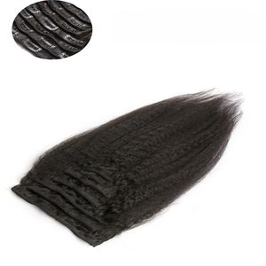 Clip recto rizado peruano en extensiones de cabello 9 piezas y 120 g/set Extensiones de cabello humano negro natural Cabello grueso Yaki no Remy