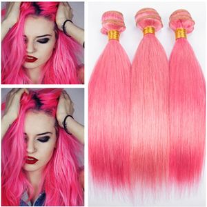 Paquetes de tejido de cabello humano de color rosa peruano Ofertas de paquetes de cabello humano virgen rosa de color recto sedoso 3 piezas Extensiones de cabello peruano