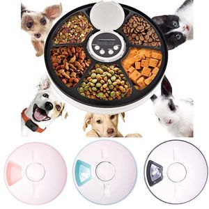 Mangeoire automatique pour animaux de compagnie Contrôle des portions Minuterie numérique Détachable Chiens Chats Antidérapant 6 Plateaux repas avec enregistreur vocal Nourriture humide sèche 210615