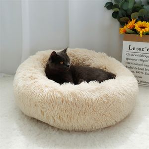 Pet Dog Bed Warm Fleece Round Dog Kennel House Long Plush Winter Pets Dog Beds Pour Medium Large Dogs Cats Soft Sofa Coussin Mats 201225