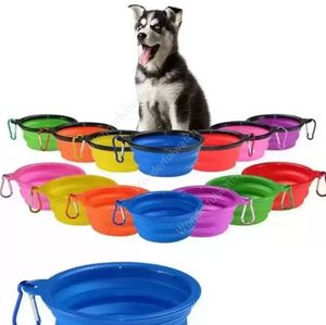 Bols pour chien de compagnie Pliant Portable Dog Food Container Silicone Pet Bowl Puppy Bols pliables Bols d'alimentation pour animaux de compagnie avec boucle d'escalade 500pcs I0329