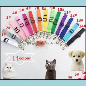 Pet Dog Cat Car Seat Belt Arnés ajustable Cinturón de seguridad Correa de plomo para perros pequeños y medianos Clip de viaje Suministros 14 Color Drop Delivery 2021 Coll