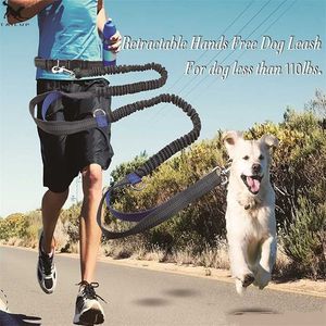 Pet Dog Running Leash Rope 2 Hand Control Jogging Walking with Reflective Hands Free Pets Double Elasticity Collar 211022