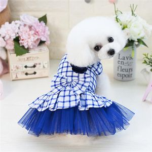 Vestido de princesa a cuadros para mascotas, camisa con lazo para perros, Tops de verano, ropa para perros, ropa para perros, envío directo