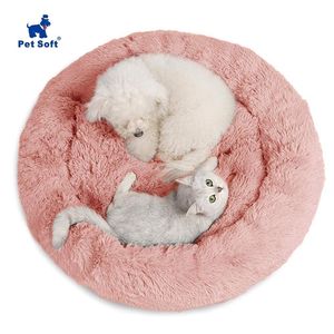 Pet Soft Round Plush Warming Cat Bed Soft Long Plush Meilleurs lits pour chiens de compagnie pour petits chiens Chats Ultra doux lavable Pet Coussin Bed T200101