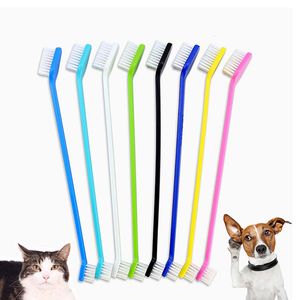 Suministros para mascotas Cats Puppy Dogs Care Dental Higiene Crooming Cepillo de dientes Cepillo de limpieza de dientes Cabeza dual JY1237
