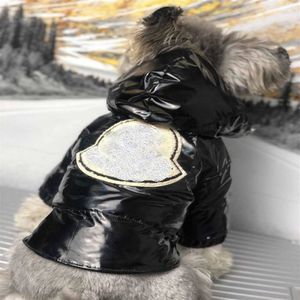 Animal de compagnie hiver épaissi pain vêtements chien manteau chaud violet et noir brillant face manteau pour animaux de compagnie veste à capuche S-2XL avec broderie Trim234v