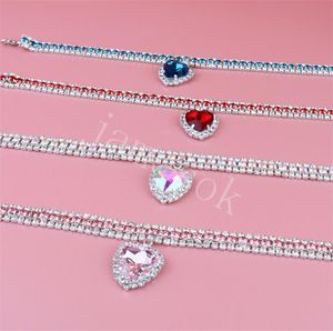 Collier pour animaux de compagnie, collier pour chat et chien, pendentif cœur d'amour, trois rangées de diamants, collier pour chiens, DE428
