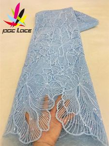 PGC 5 yards Sequins africains tissu de dentelle de haute qualité de haute qualité de broderie nigériane net tissus pour robe de mariée couture ly2837 240407