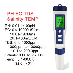 PH mètres 5 en 1 numérique PH TDS EC mètre salinité testeur de température conductivité filtre à eau pureté stylo avec rétro-éclairage 50% de réduction 230731