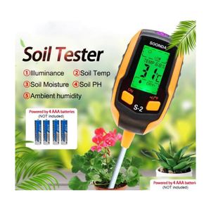 Medidores de Ph 5 en 1 Probador de suelo Detector multifuncional Medidor de humedad Temperatura Suelo/Ambiente Entrega de gotas Oficina Escuela Negocios Indus DHHKC