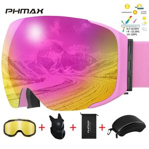 PHMAX Pro Ski Goggles UV400 Anti-fog Eyewear Magnetic Lens Night Vision Yellow Lens Outdoor Sports Snowboard Big Snow Goggles 240109