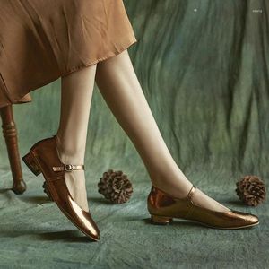 Phoentin Casual 936 zapatos concisos oro Sier cuero genuino Mary Janes mujeres Retro tacones bajos 2024 zapatos de tacón para fiesta de primavera Ft3144 75680