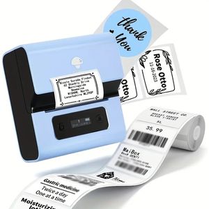 Phomemo Label Makers- M221 Brcode Label Printer 3" BT Label Maker Machine For Barcode, Address, Logo, Mailing, Stickers, Small Business, Home, Office, Blue And Black