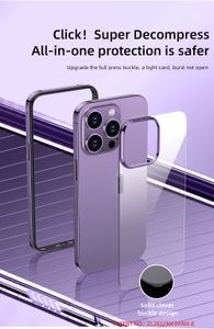 Caja del teléfono Marco de aleación de aluminio y panel posterior transparente acrílico para iPhone 15 Pro Max 14 13 Cubierta premium de disipación de calor ligera y delgada de metal de lujo 3 en 1
