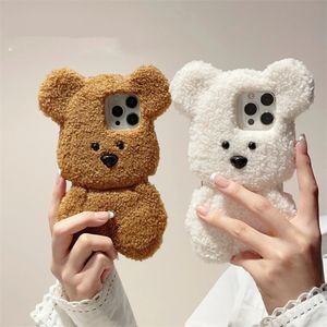 Coque de téléphone japonaise Super mignonne 3D, gros bouchon d'oreille, fourrure de chien en peluche, mains chaudes, Couple, iPhone 15Pro Max 11 12 13 14 XR, couverture de dessin animé 231104