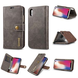 Cas de téléphone pour iPhone X / 8 7 / plus / 6 6S / 5 SE / Galaxy S9 / Note 8 / S8 2in1 Portefeuille en cuir magnétique amovible Détachable Détachable Détachable Hard Coffret Flip Couvercle Slot Metal Bouton