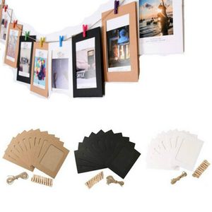 Cadre photo en papier kraft suspendu Album photo Cordes clip corde Ensembles de mariage et de fête d'anniversaire anniversaire Décoration Garland