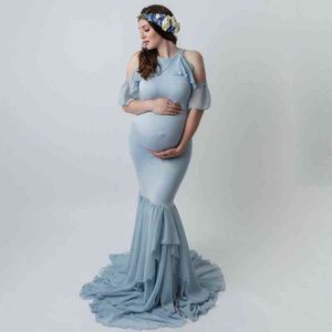 Propiedades de fotografía de encaje de hombros con goteras Vestidos hasta el piso para mujeres embarazadas vestidos de maternidad vestidos de maternidad para fotos sho g220309