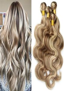Piano Color Body Wave Human Hair Bundles with With Lace Closure Brown and Blonde Hair 3 Bundles 1030 pulgadas 80127008672280