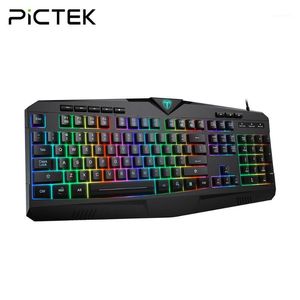 PicTek PC232 Clavier de jeu 112 touches Clavier à membrane filaire RGB Light Backlit Anti-Ghosting Anglais pour ordinateur portable PC1