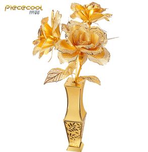 Modèle de fleur de rose dorée de pace-cool 3D Modèle Golden Rose DIY 3D COUPE LASER ASSEMBLE JIGSAW TOYS DÉCORGE DE BURI