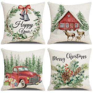 Pillow 2024 Couvertures de Noël Home Wholesale S Simple Watercolor Print Deside Moose Letters Vintage Style