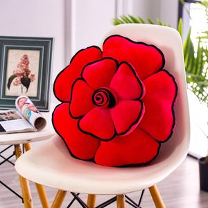 Almohada 3D Flor de rosa roja Flor de felpa Flor de noche Sofá Respaldo Respaldo Suave Agradable para la piel Coche Soporte lumbar Regalo del día de San Valentín