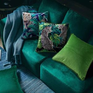 Almohada estilo americano estampado de terciopelo estampado pintura de leopardo de velvet cubierta de ropa de cama de coches para el hogar verde