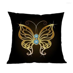 Oreiller fond noir diamant et papillons dorés motif lin taie d'oreiller maison canapé chambre couverture décorative 45x45 cm 280 V