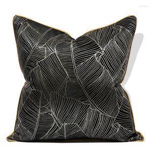 Almohada Color negro Plata brillante Hoja de palma Funda de jacquard Funda decorativa Casa de arte moderno Ropa de cama Sofá Coussin