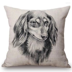 Oreiller noir blanc sketch dackshund chien imprime