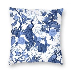 Pillow Blue Delft Peacock Match Covers Sofa Decoration Retro Chinoiserie Square Throw Case 40x40