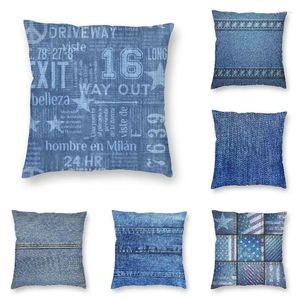 Pillow Blue Jeans Design denim avec couverture de texte décor de la maison