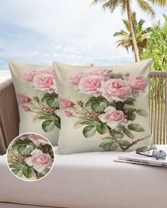 Taie d'oreiller 24 pièces housse de coussin imperméable extérieure fleur Rose Rose Vintage jeter pour canapé voiture décoration de la maison taie d'oreiller 230909