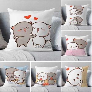 Pillow Case 45*45CM Kawaii Mocha Mochi Peach Cat cases Cute Peach and Goma Throw Case Home Decor Sofa Car Waist Cushion Cover HKD230817