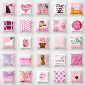Caja de almohada linda colección de estampado rosa nórdico patrón decorativo de la almohada de la almohada del hogar