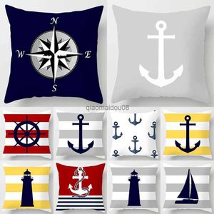 Casse d'oreiller Navy Sailor Print Pattern Cushion Cover For Home Living Room Sofa Office Car Decoration Cover HKD230817