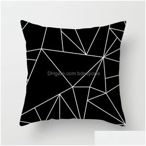 Funda de almohada Nueva Impresión en blanco y negro Funda de almohada Venta al por mayor Sofá para el hogar Silla de oficina Er Cómoda Geometría Cojín impreso Drop D Dhiun