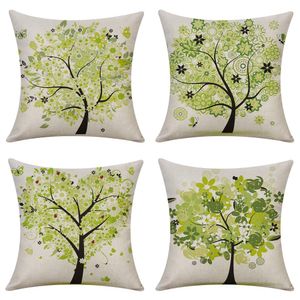 Taie d'oreiller Ensemble de 4 arbres verts de printemps imprimés taie d'oreiller en lin extérieur coussin décoratif doux pour canapé-lit canapé salon Mxhome Amuvj