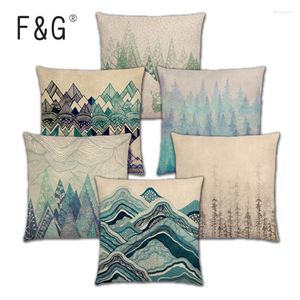 Oreiller couleur marée bois forêt arbre montagne rivière collines hiver neige haut Floral frais motif imprime couverture canapé étui