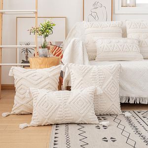 Funda de almohada de algodón de 45x4 5cm/30x50cm con bucle de marfil para decoración del hogar, sala de estar, dormitorio/decorativo